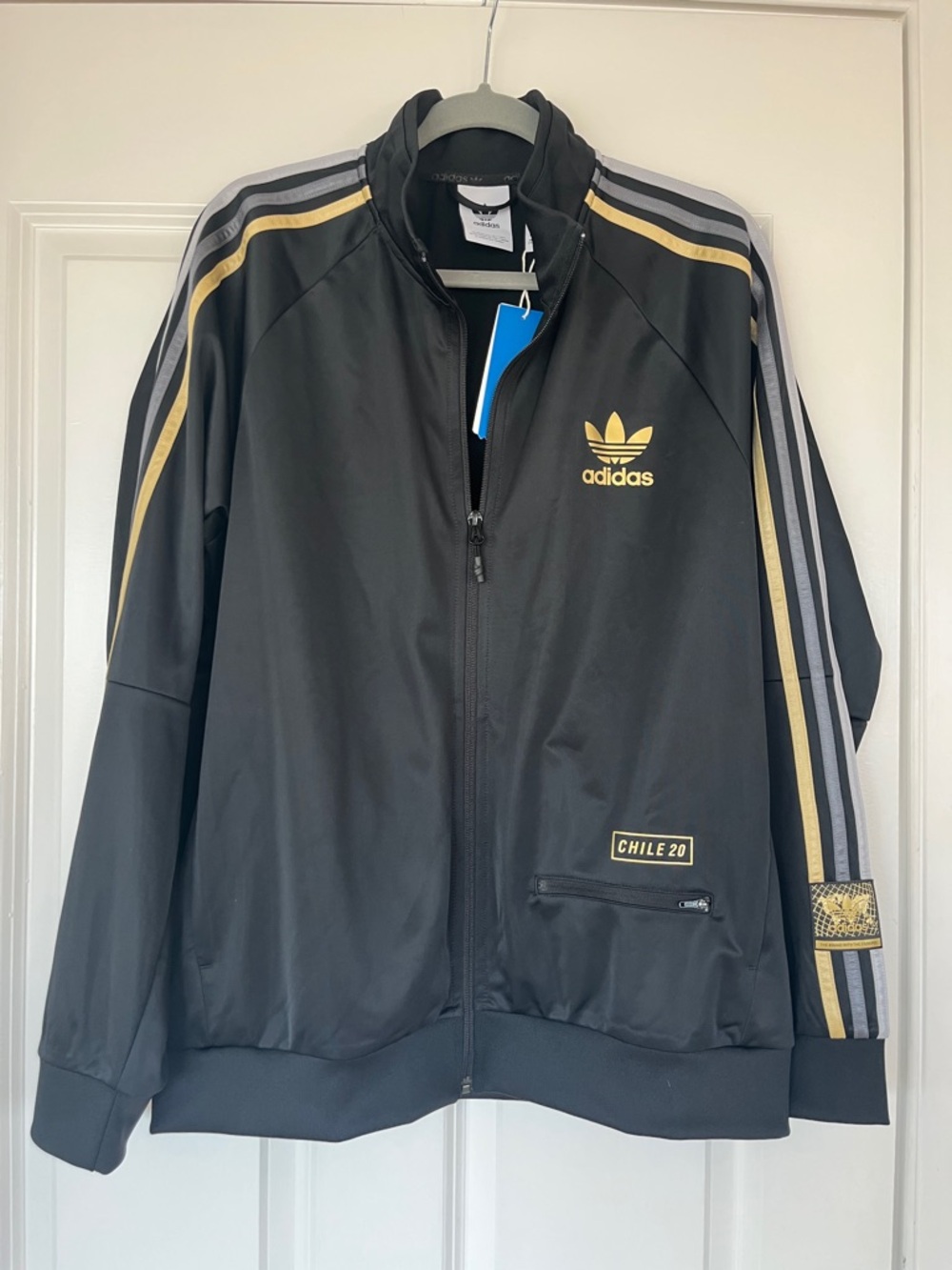 adidas Black Track Jacket with Gold & Gray Stripes
